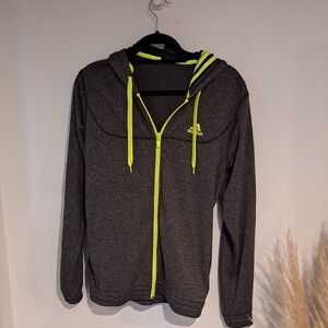 Adidas Charcoal and Neon Yellow Hoodie Size M B105